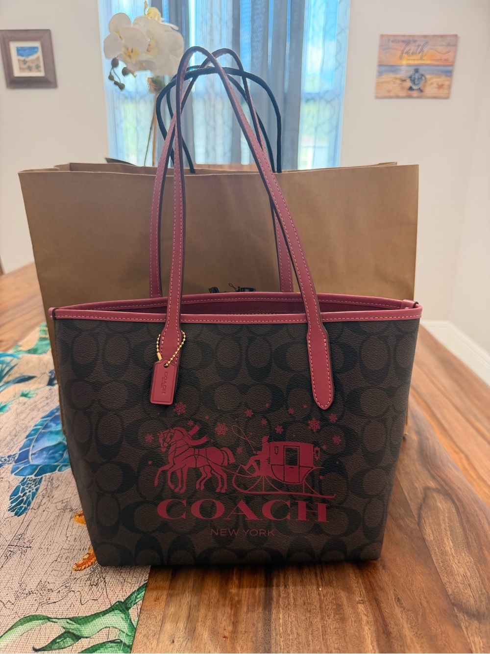 Coach City Tote in Signature Canvas with Horse and Carriage (Holiday Edition)